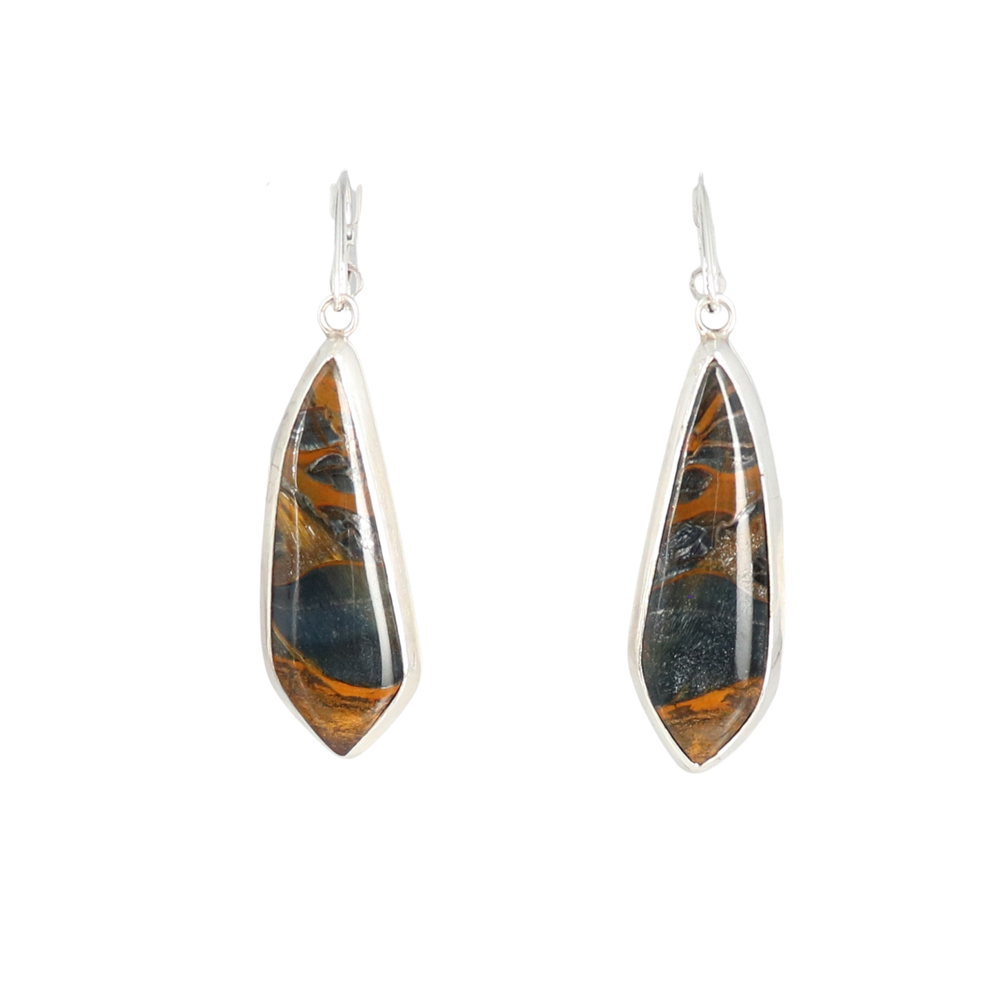 Dramatic Blue and Golden Tigereye Sterling Silver Earrings -NewWorldGems