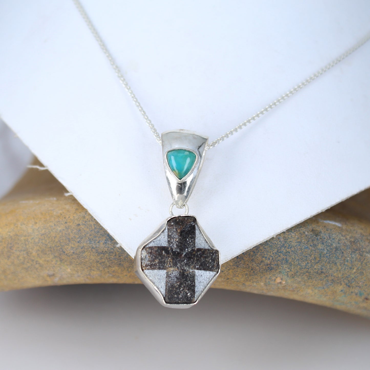 Staurolite Fairy Stone Cross Quartz Pendant Sterling with Peruvian Opal -NewWorldGems
