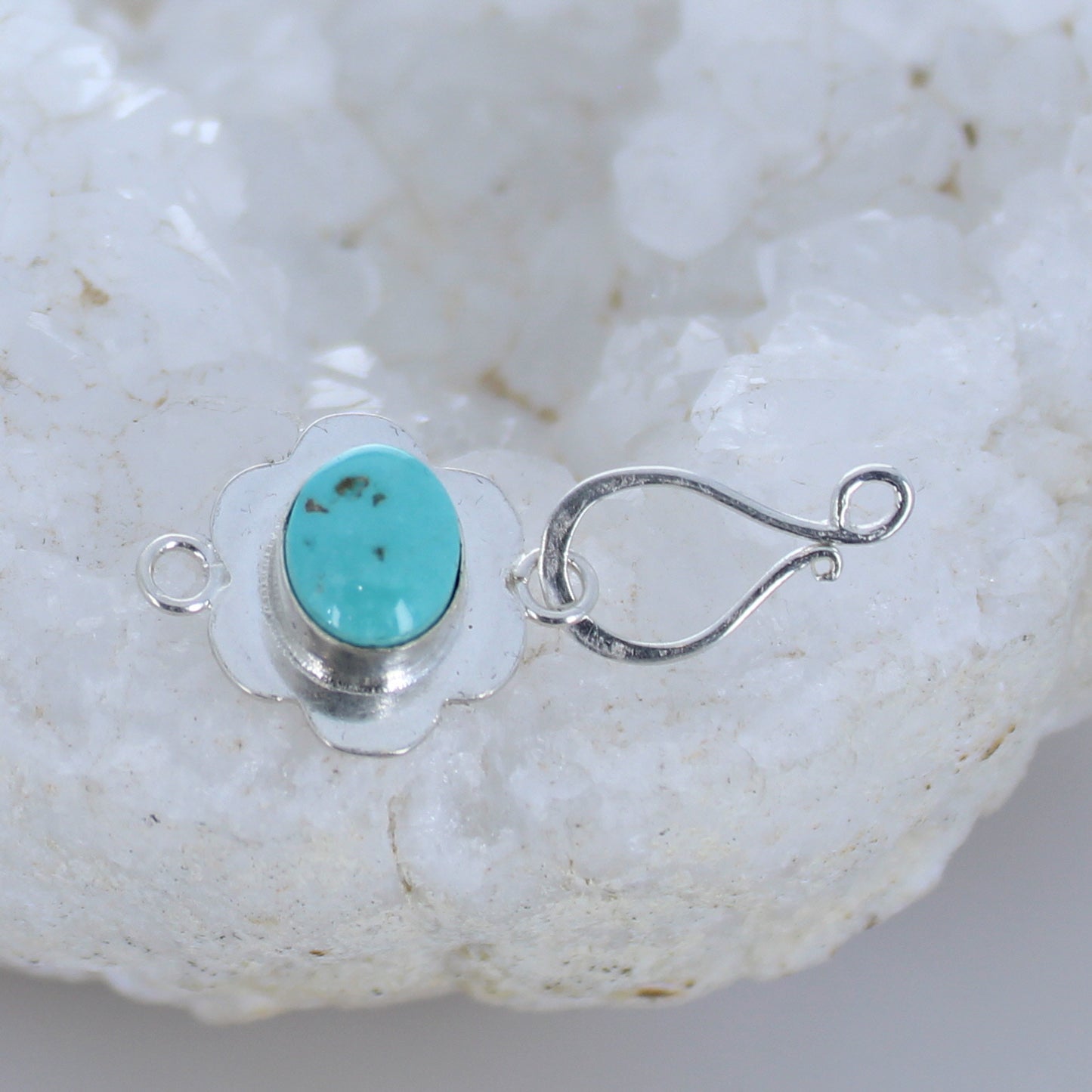 Rare Dry Creek Turquoise Sterling Clasp Floral J Hook -NewWorldGems