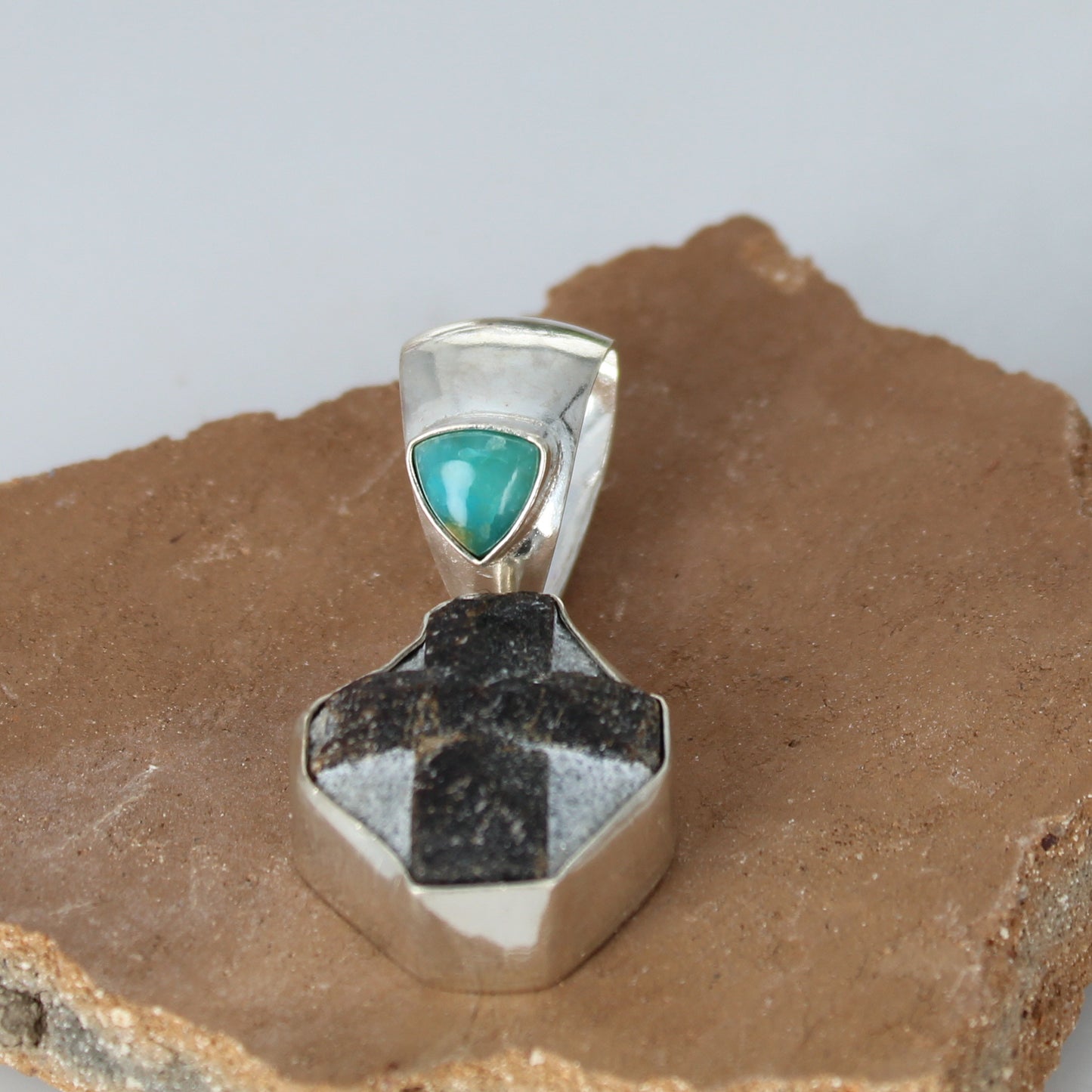 Staurolite Fairy Stone Cross Quartz Pendant Sterling with Peruvian Opal -NewWorldGems
