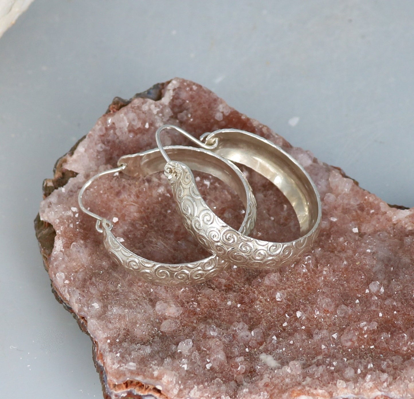 Sterling Silver Hoop Earrings Anticlastic Spiral Design 1.25" -NewWorldGems