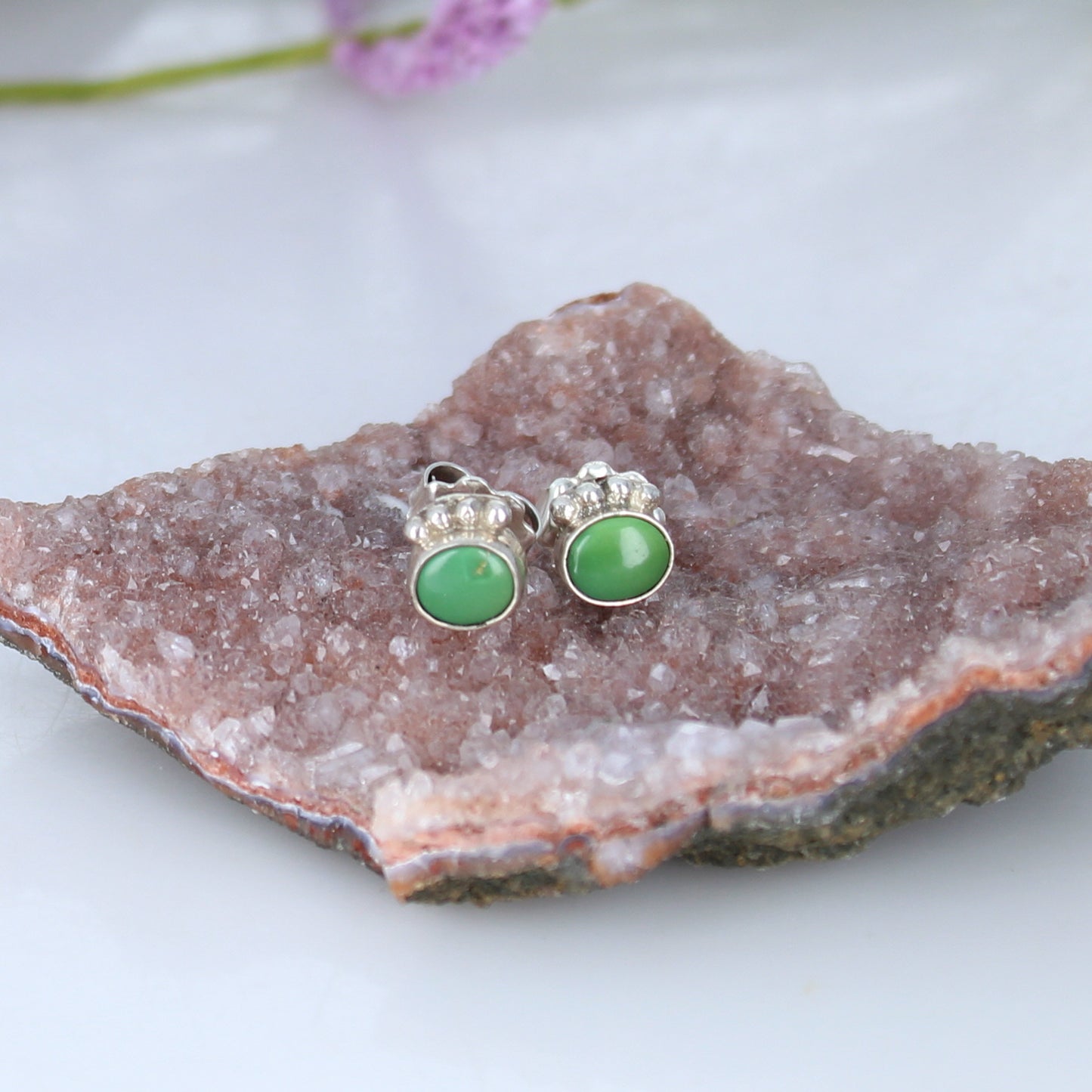 Sonoran Gold Turquoise Earrings Lime Green Blue Sterling Posts -NewWorldGems