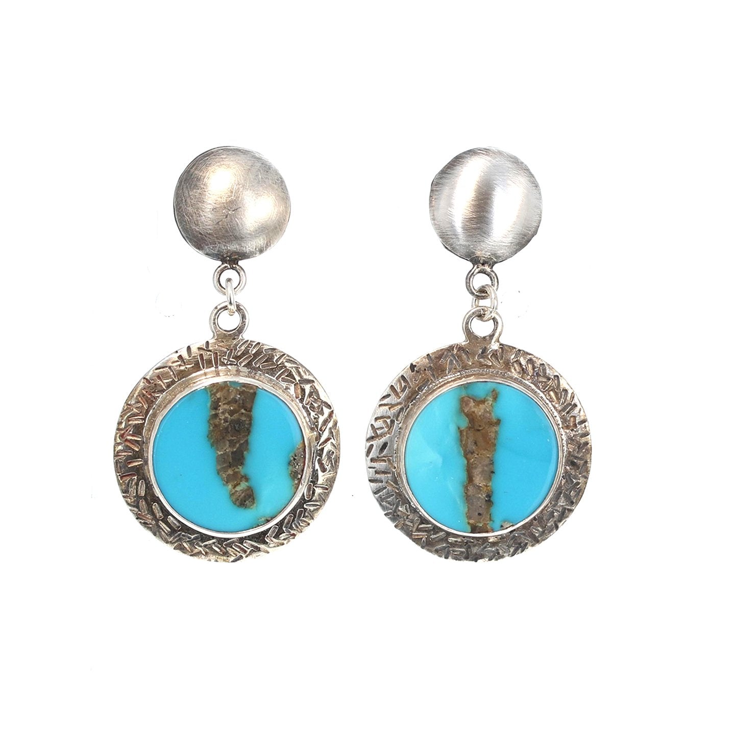Southwest Blue Kingman Turquoise Earrings Round Oxidized -NewWorldGems