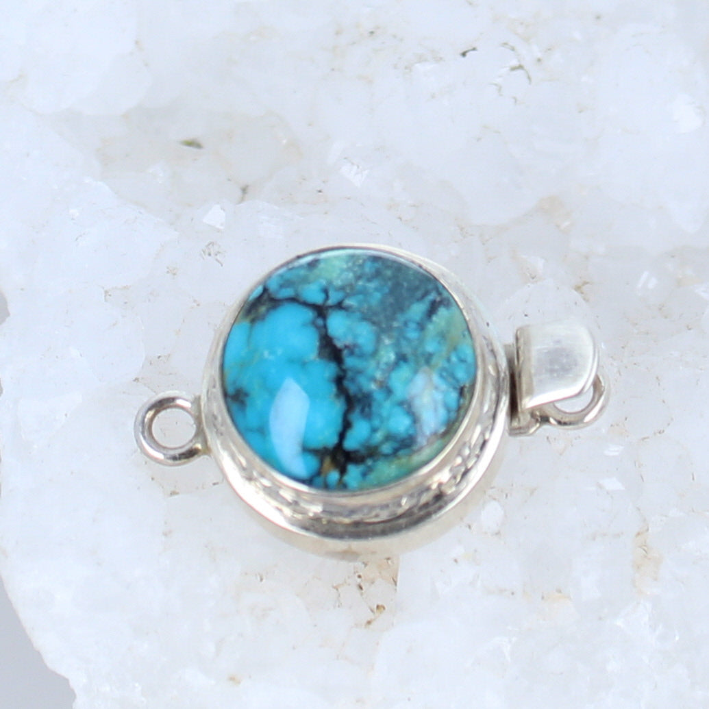 Hubei Turquoise Clasp Sterling Sky Blue Matrix Round -NewWorldGems