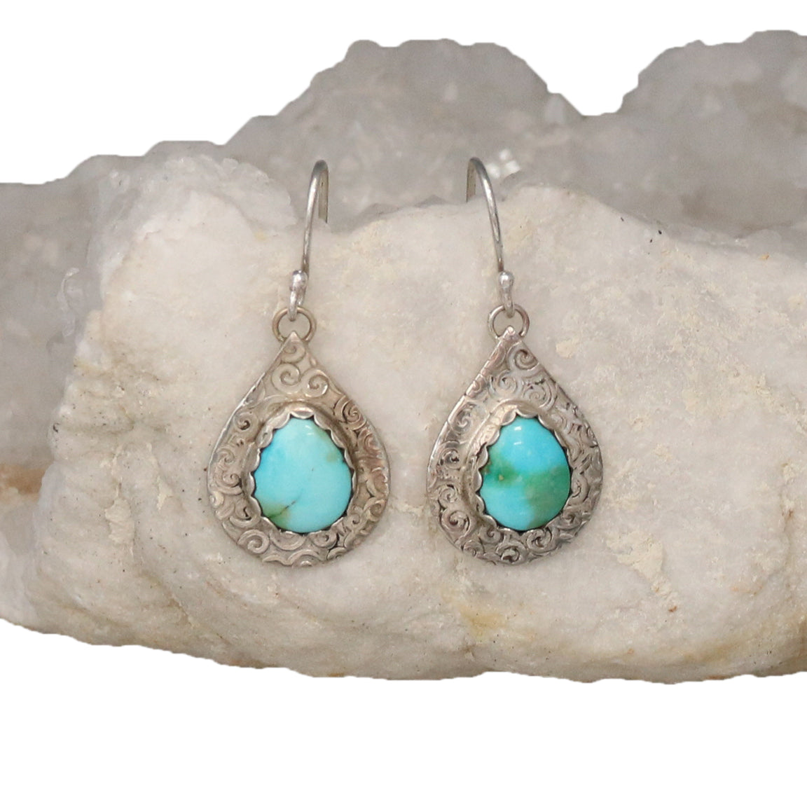 SONORAN MOUNTAIN Turquoise Earrings Sterling Teardrops Swirls -NewWorldGems
