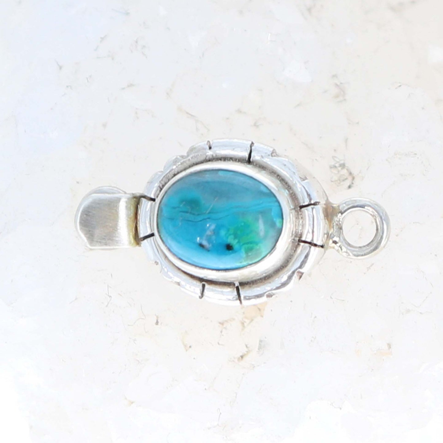CHRYSOCOLLA GEM Silica Clasp Sterling Oval 8x10mm Southwest Style -NewWorldGems