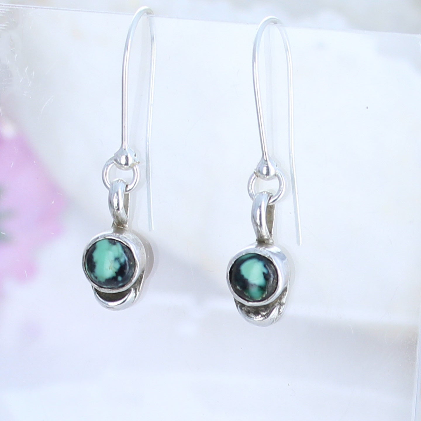 New Lander Turquoise Tiny Moon Earrings Southwest Sterling Silver -NewWorldGems