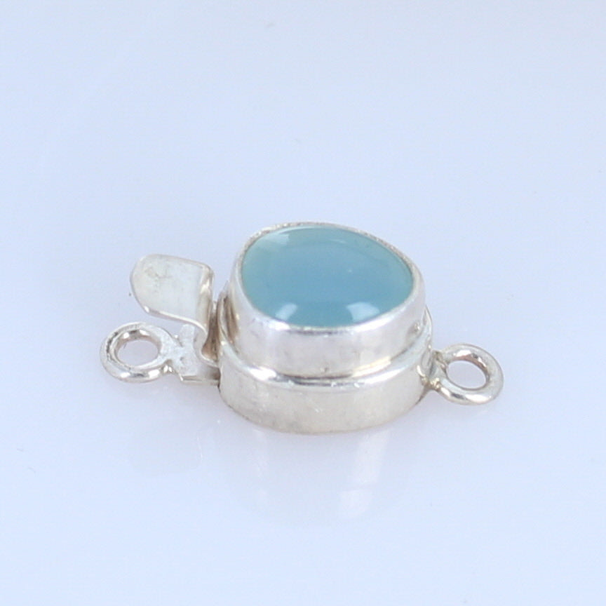 Aqua Chalcedony Clasp Freeform Classic Design 7mm Sterling -NewWorldGems