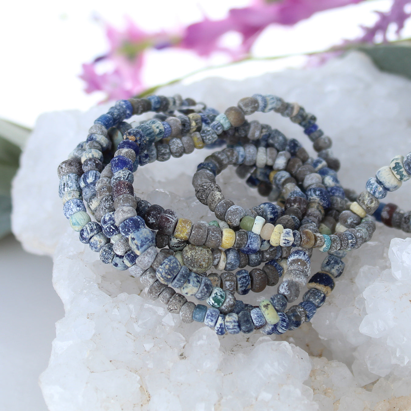 ANCIENT MALI Dig BEADS Strand 24" Navy Blue Yellow 4-6mm -NewWorldGems