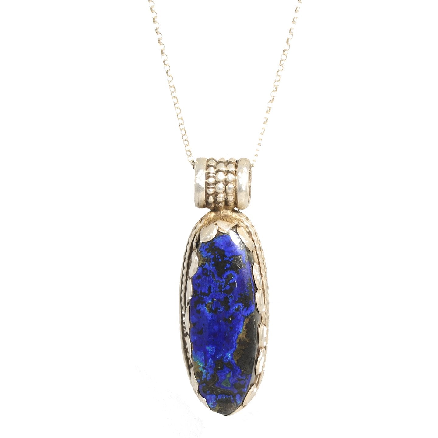 Morenci Arizona Azurite Malacite Bead Pendant Lotus Petal -NewWorldGems