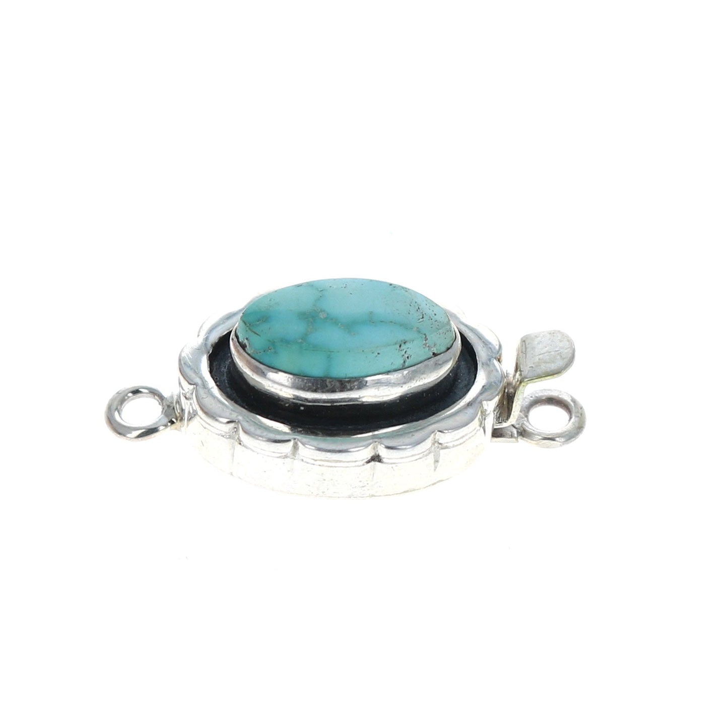 Scalloped Edge Clasp Nevada Blue Moon Turquoise Sterling -NewWorldGems
