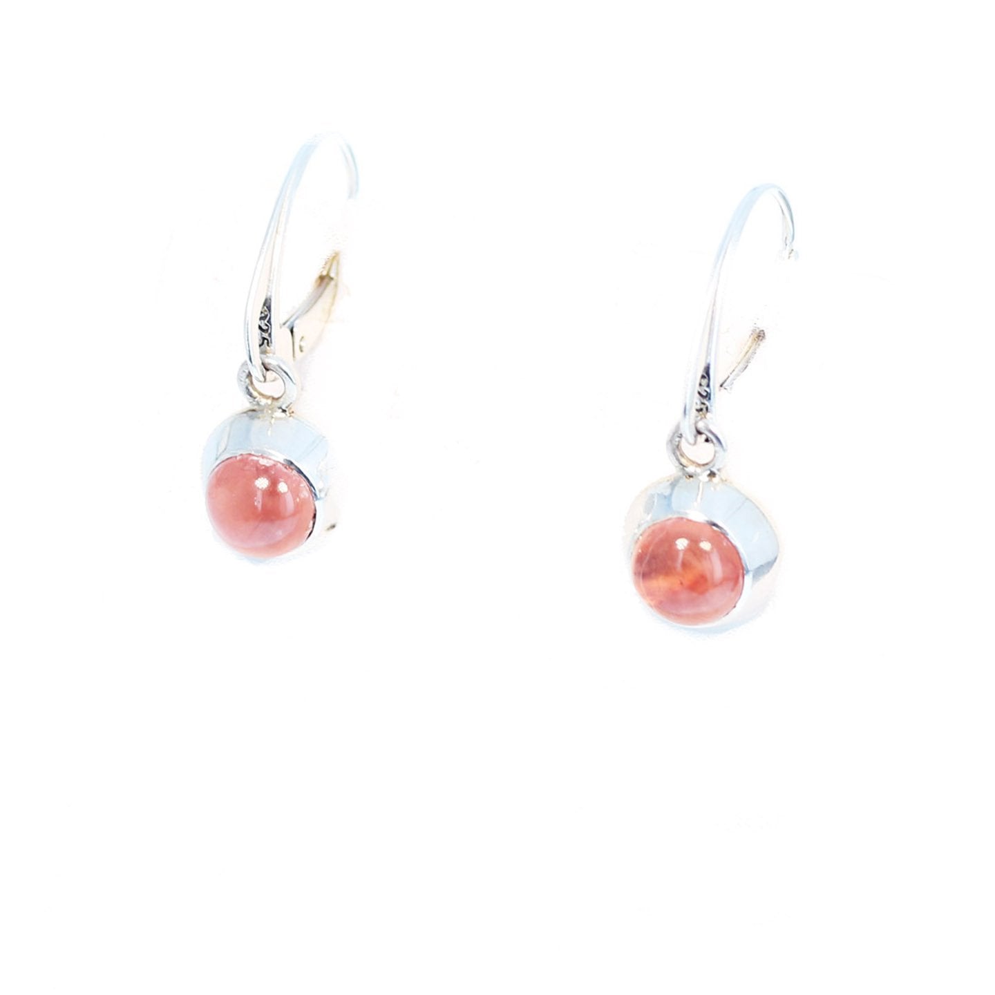 Rhodochrosite Round Earrings Sterling Lever Back Wires -NewWorldGems