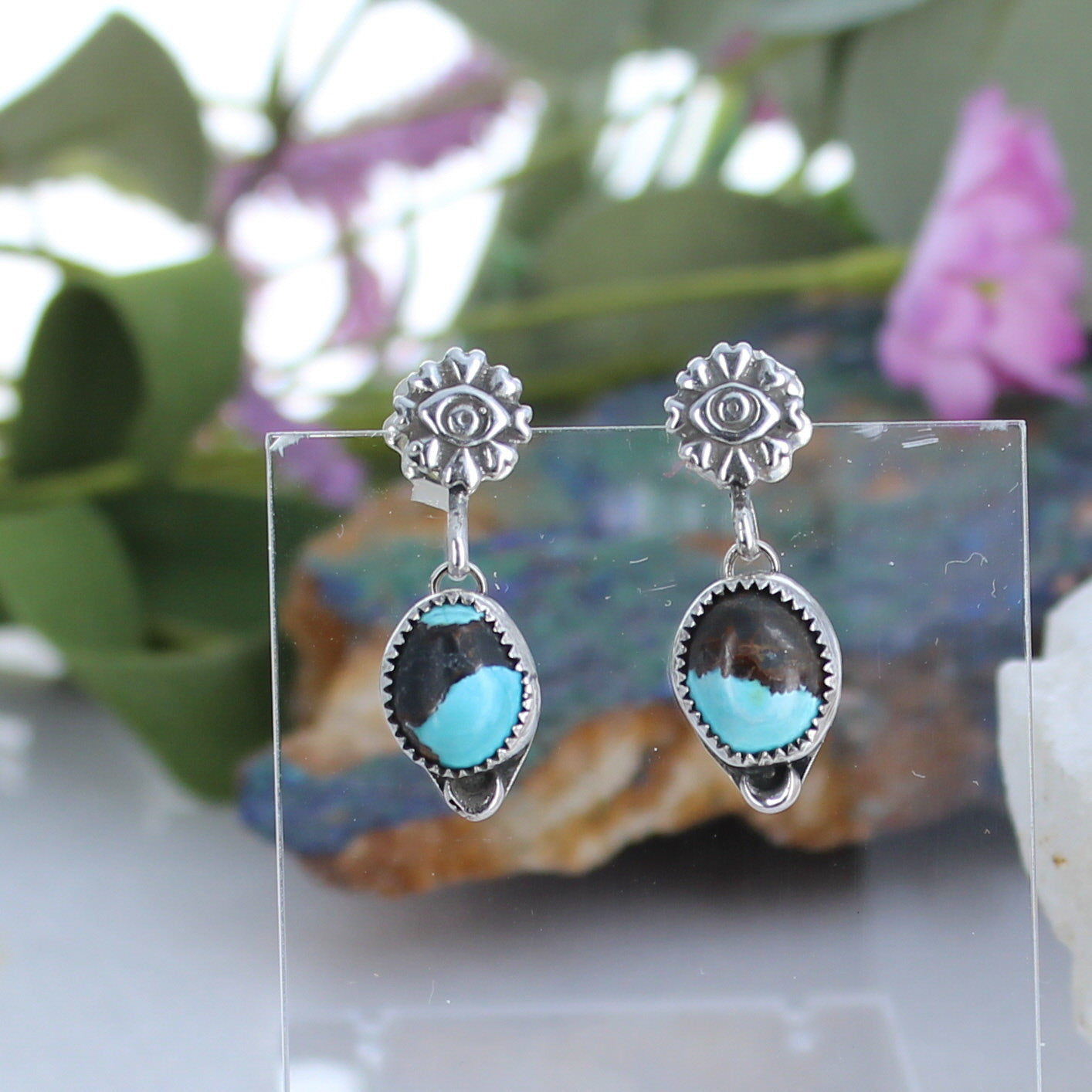 Blue Moon Turquoise Moon Earrings Dangles Southwest -NewWorldGems