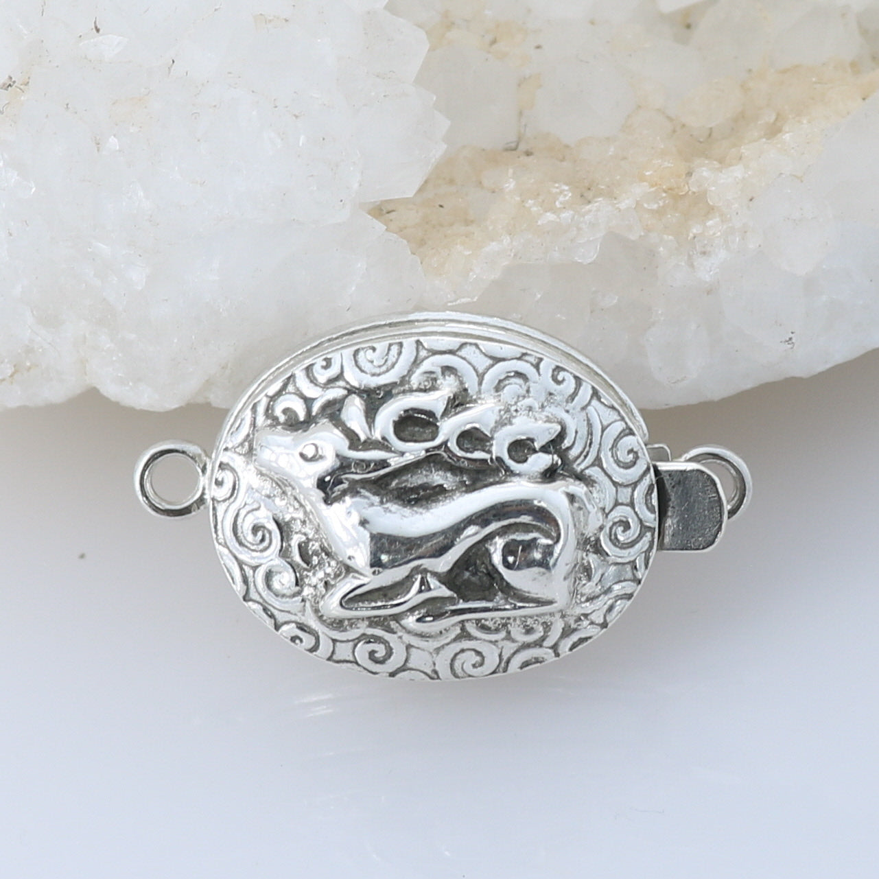 Pretty Sculpted Deer Clasp Sterling Silver 30x22mm -NewWorldGems