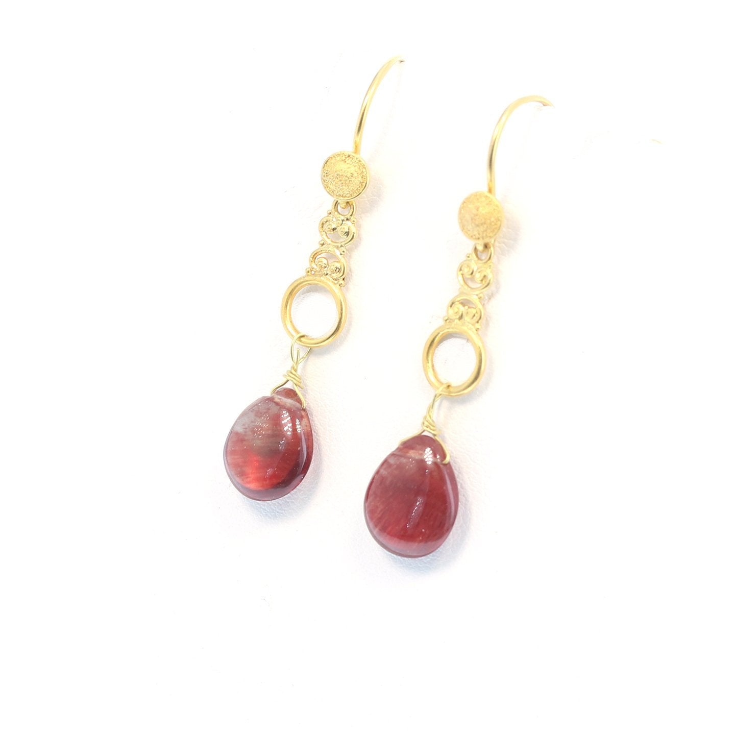 AAA Andesine 18K Gold Earrings Teardrops -NewWorldGems