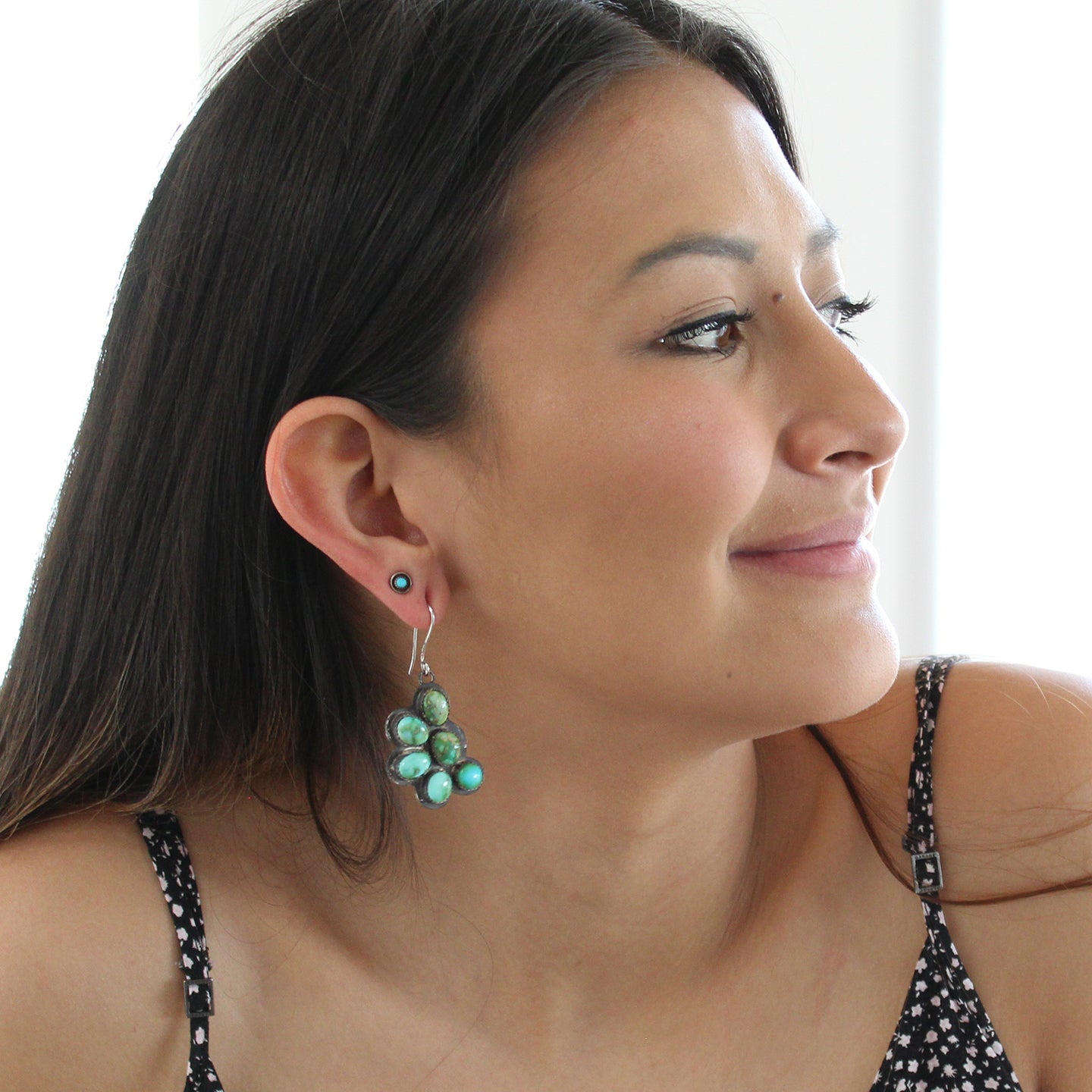 Dry Creek Turquoise Earrings Sterling 6-Stone Charmers -NewWorldGems