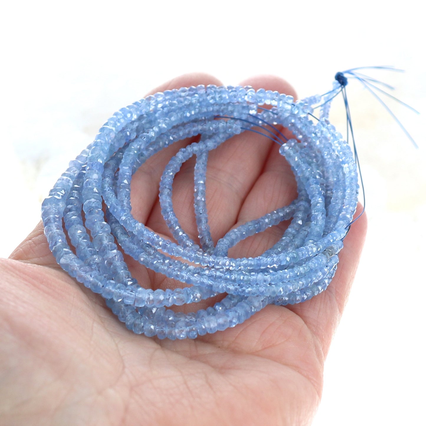 AAA Ceylon Sapphire Beads Faceted Rondelles Powder Blue 16" -NewWorldGems