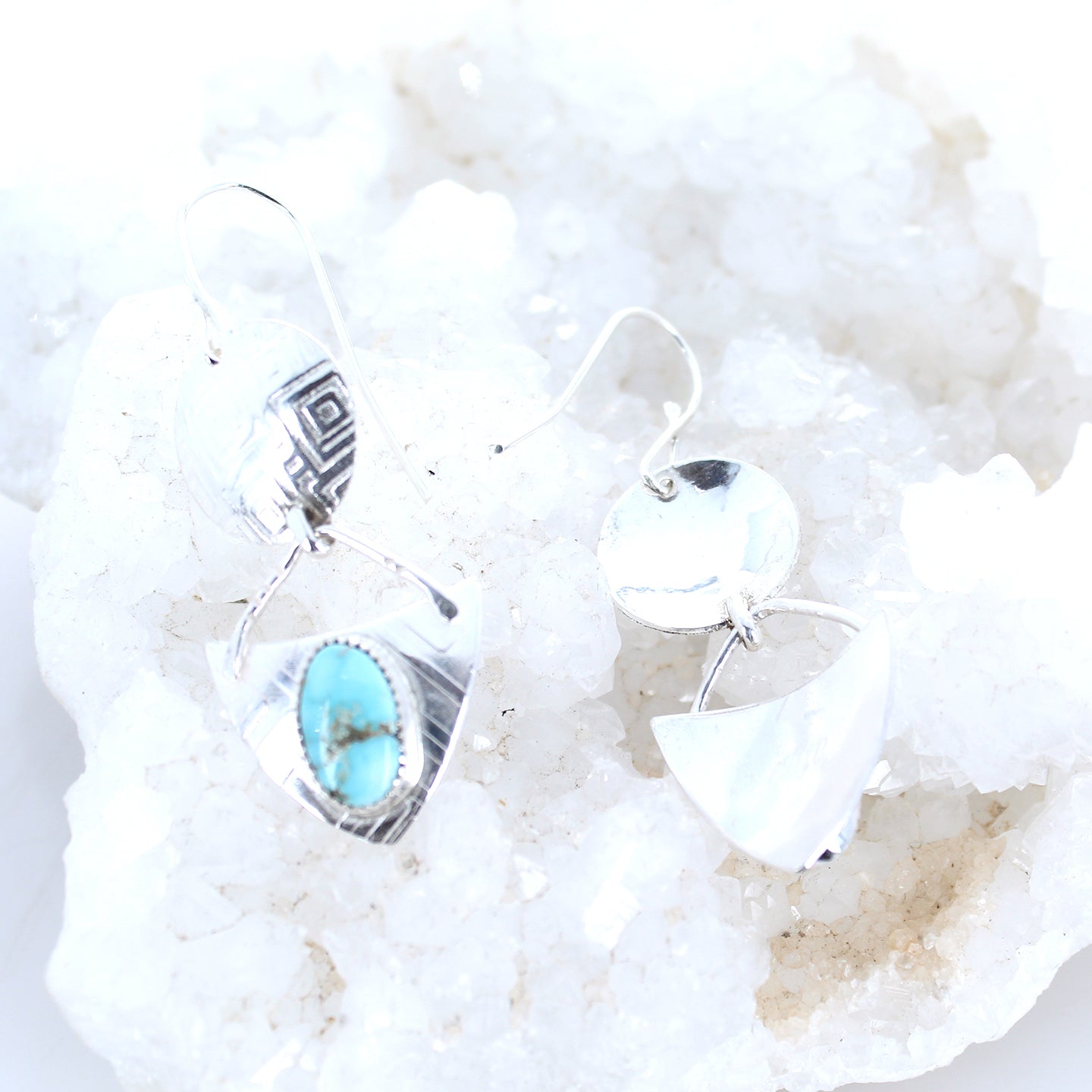 DRY CREEK Turquoise Earrings Sterling Geometric Pattern -NewWorldGems