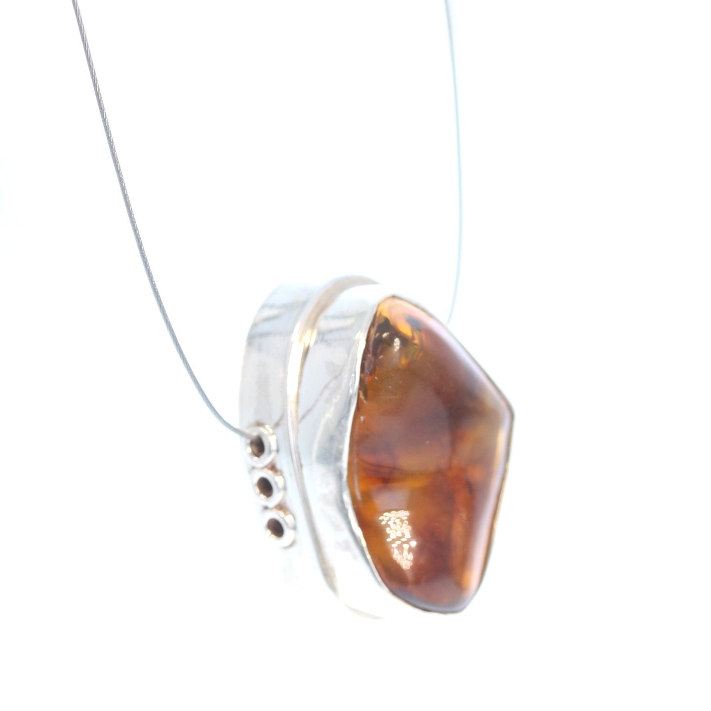 Amber Sterling Silver Crescent Sterling Bezel Centerpiece 3 Strand -NewWorldGems