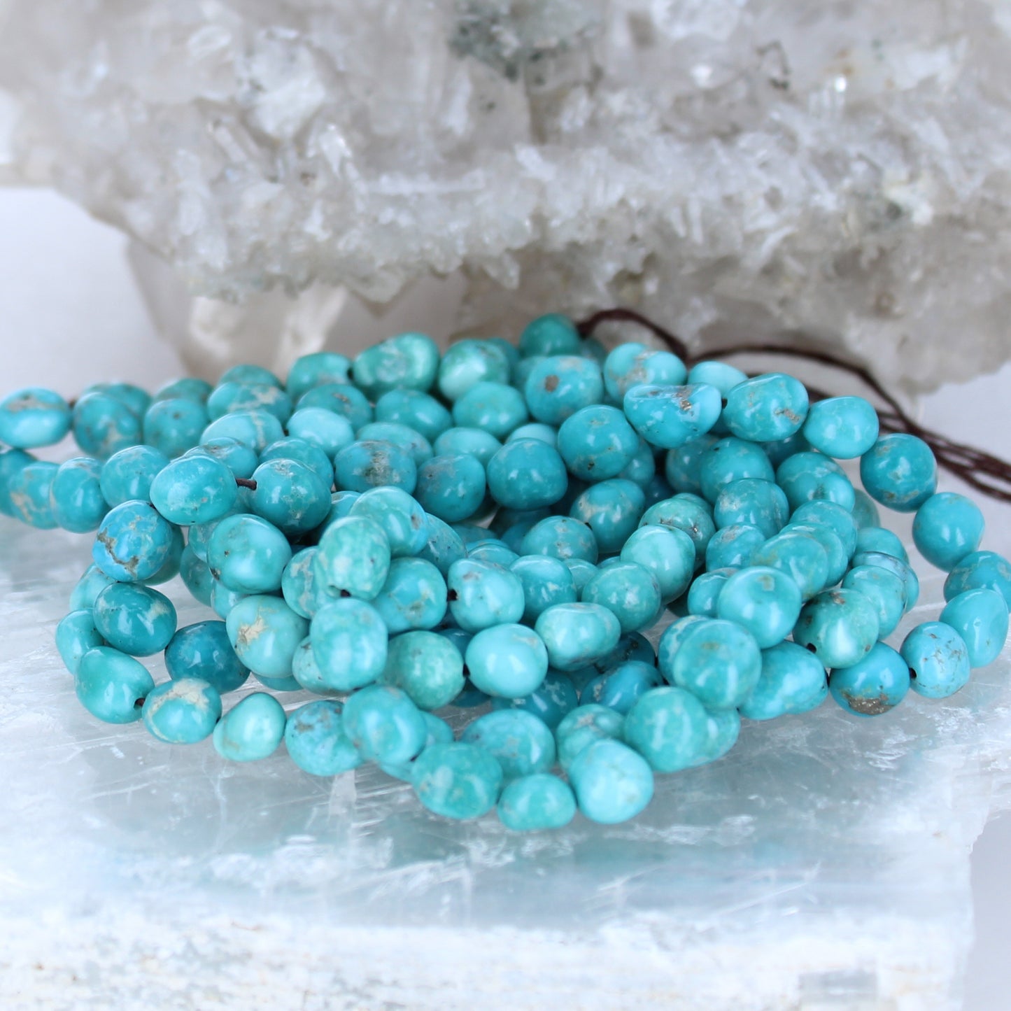White Water Turquoise Beads 7-7.8mm Teal Semi Round Blue 16" -NewWorldGems