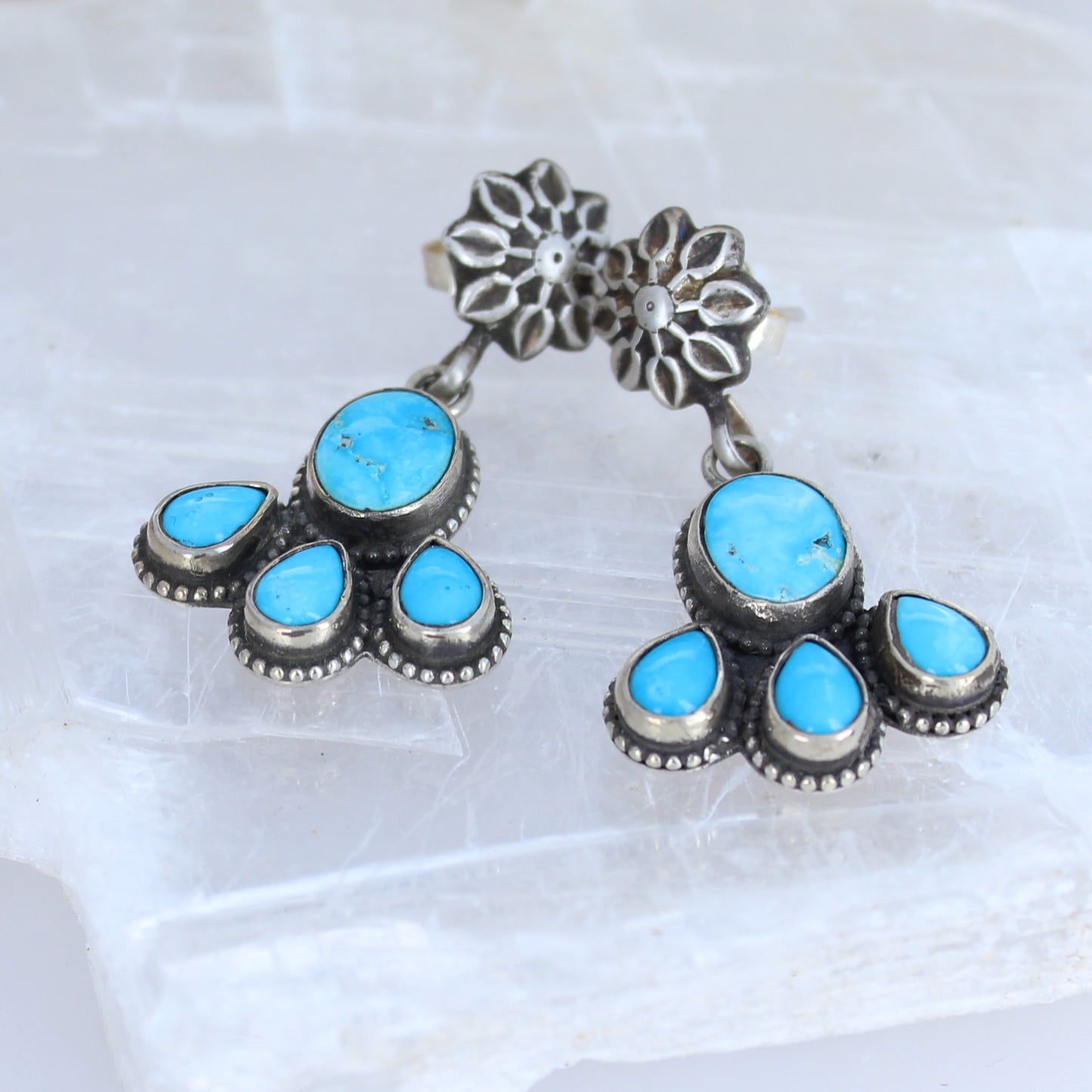 Blue Ridge Orvil Jack Petal Earrings Sterling Silver 4 Stone Posts -NewWorldGems