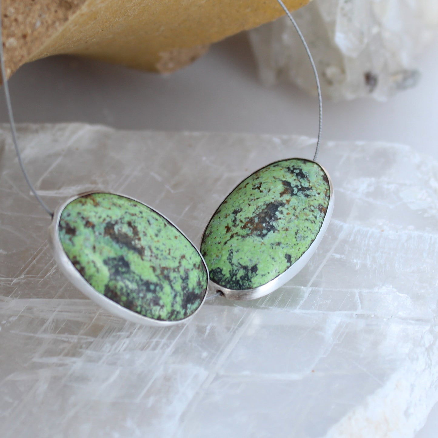 Sterling Rimmed Hubei Turquoise Beads Mint Green 29x19mm 2Pcs -NewWorldGems
