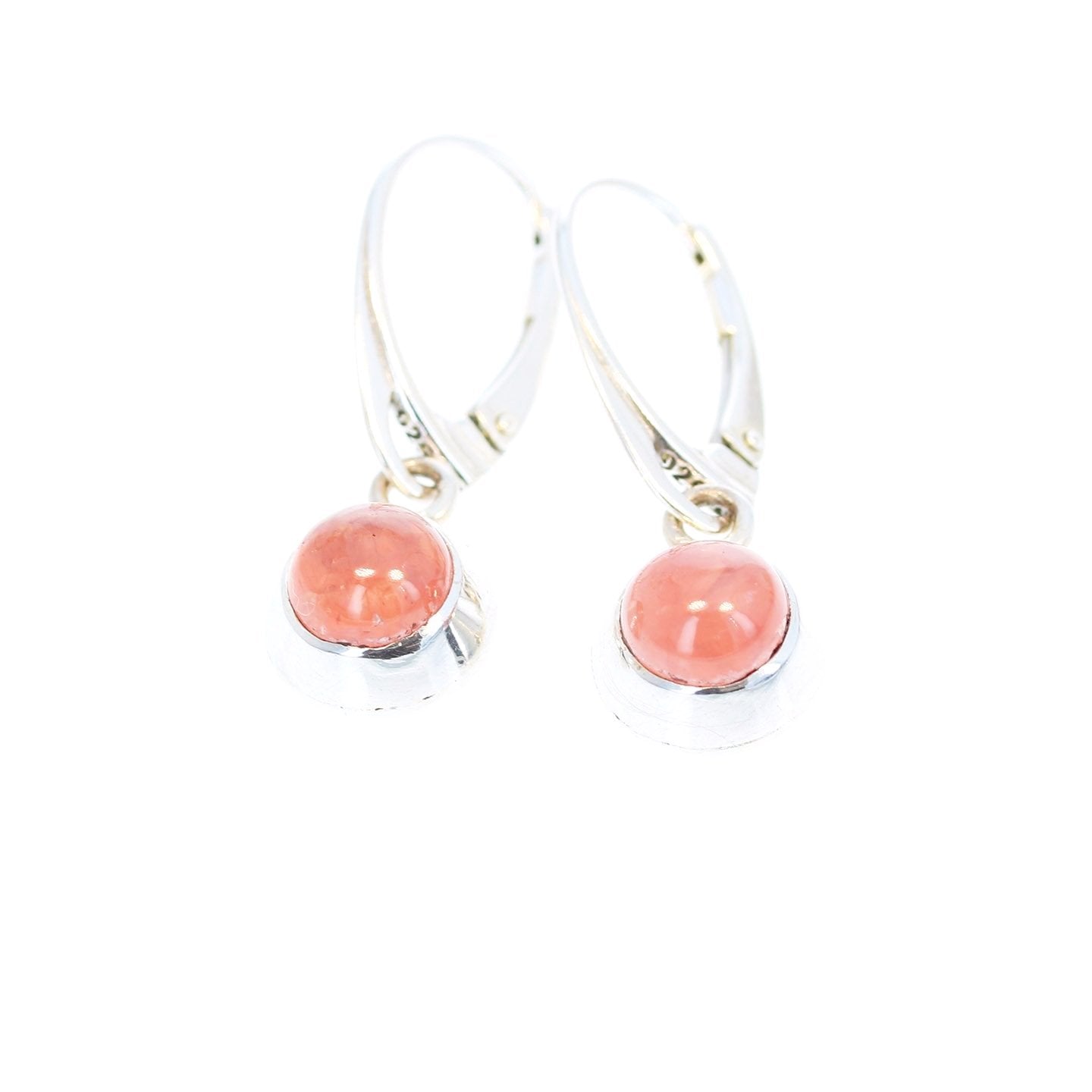 Rhodochrosite Round Earrings Sterling Lever Back Wires -NewWorldGems