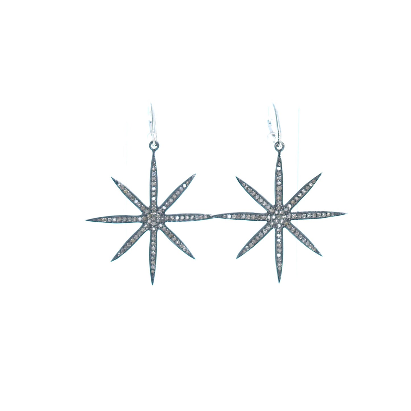 Pave Diamond Earrings Sterling Silver Celestial Star 2.25" -NewWorldGems