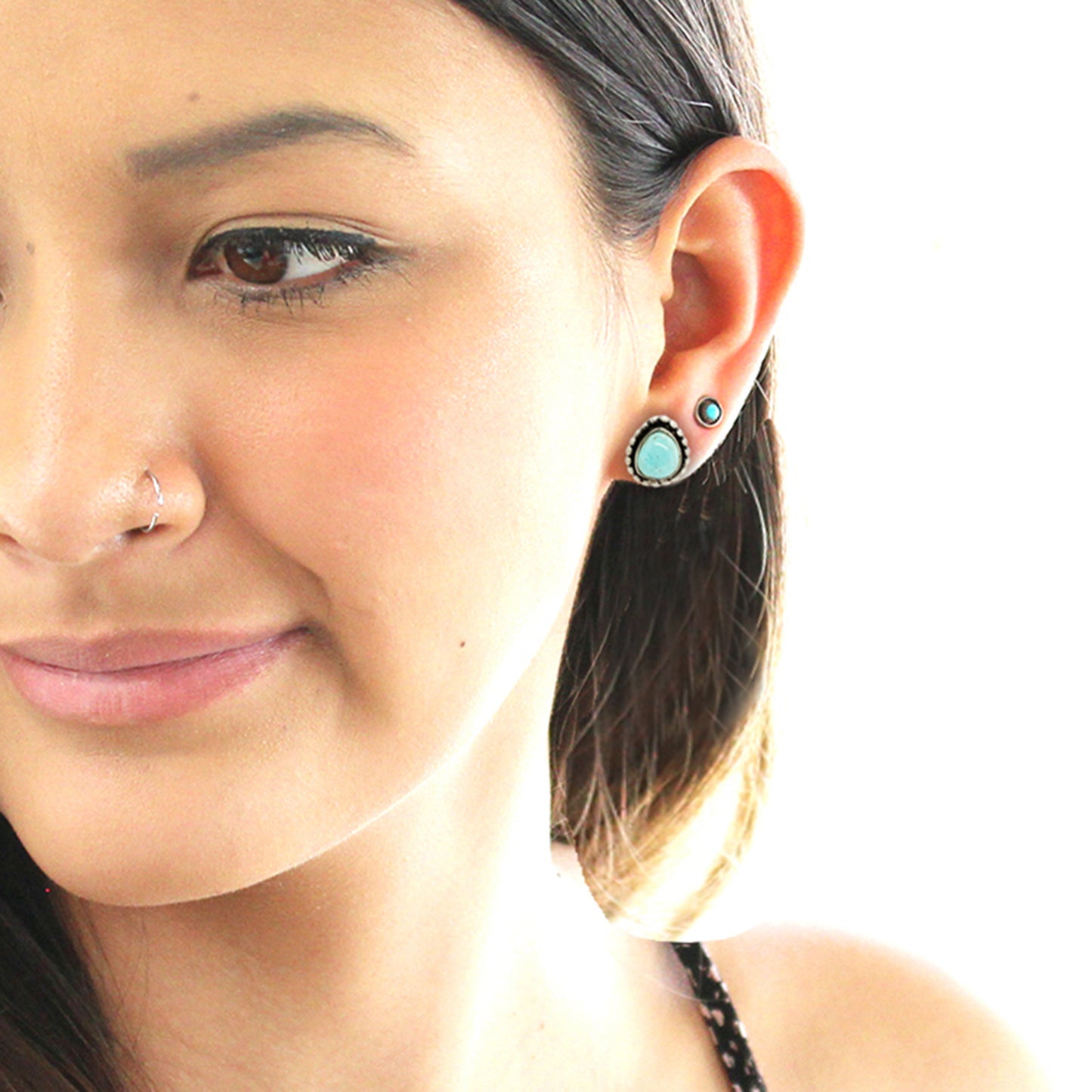 Hachita Turquoise Earrings Sterling New Mexico Turquoise Posts -NewWorldGems