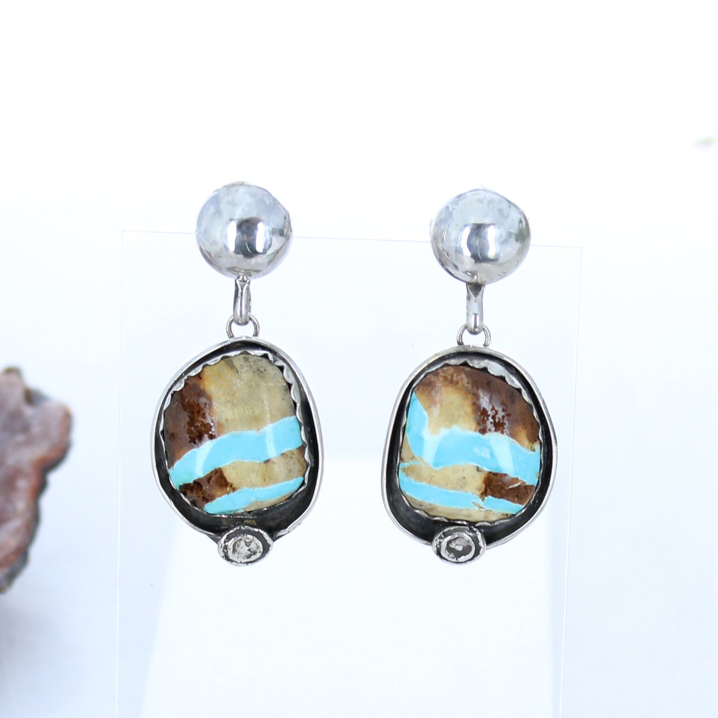 Royston Mine Earrings Elongated Free Form Southwest Sterling -NewWorldGems
