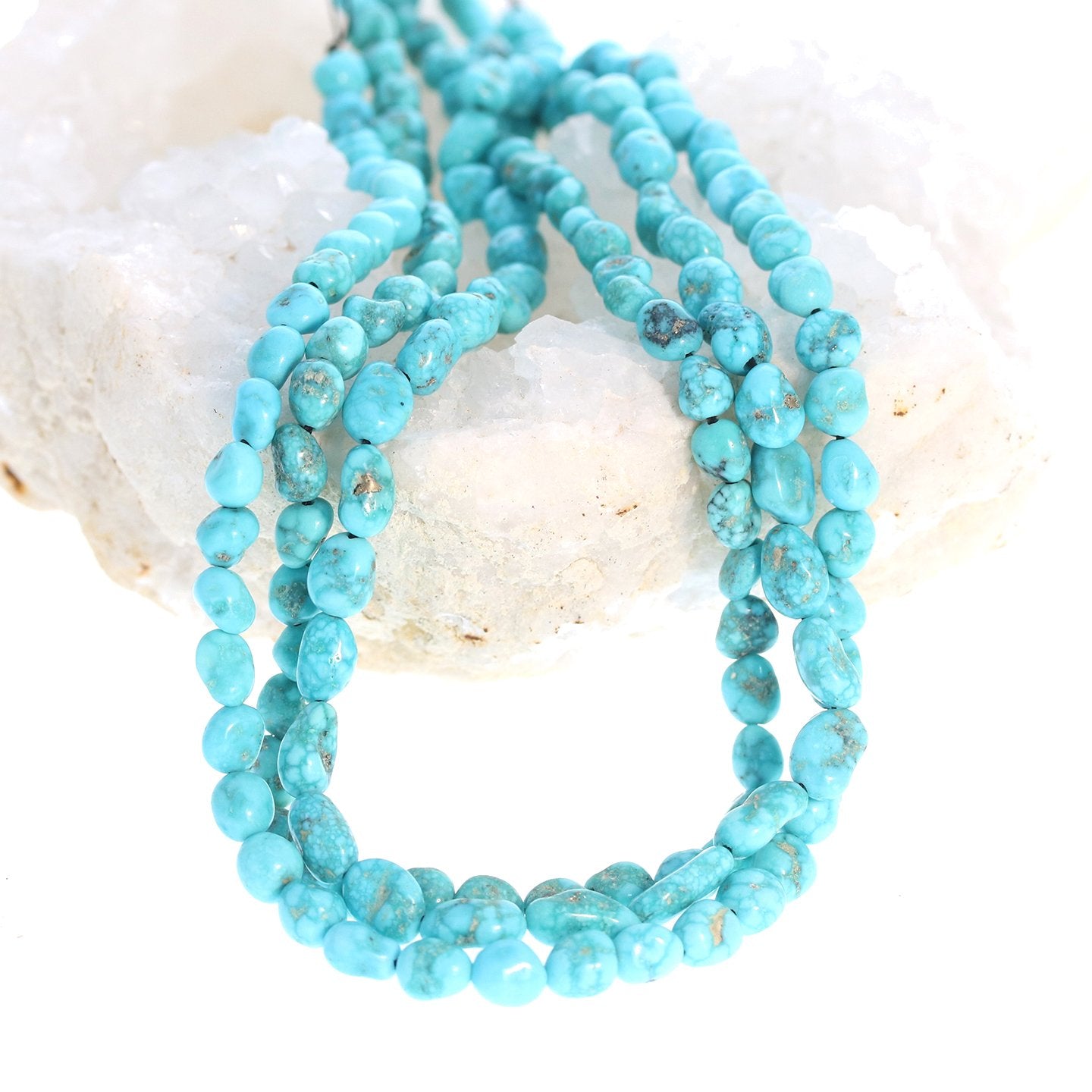 White Water {Mexican} Turquoise Beads 7x9.5mm Potato Shape 16" -NewWorldGems