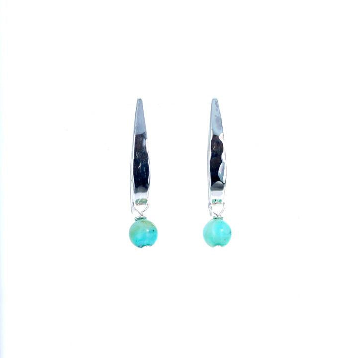 Peruvian Opal Earrings Hammered Sterling 6.5Mm Round Drops -NewWorldGems