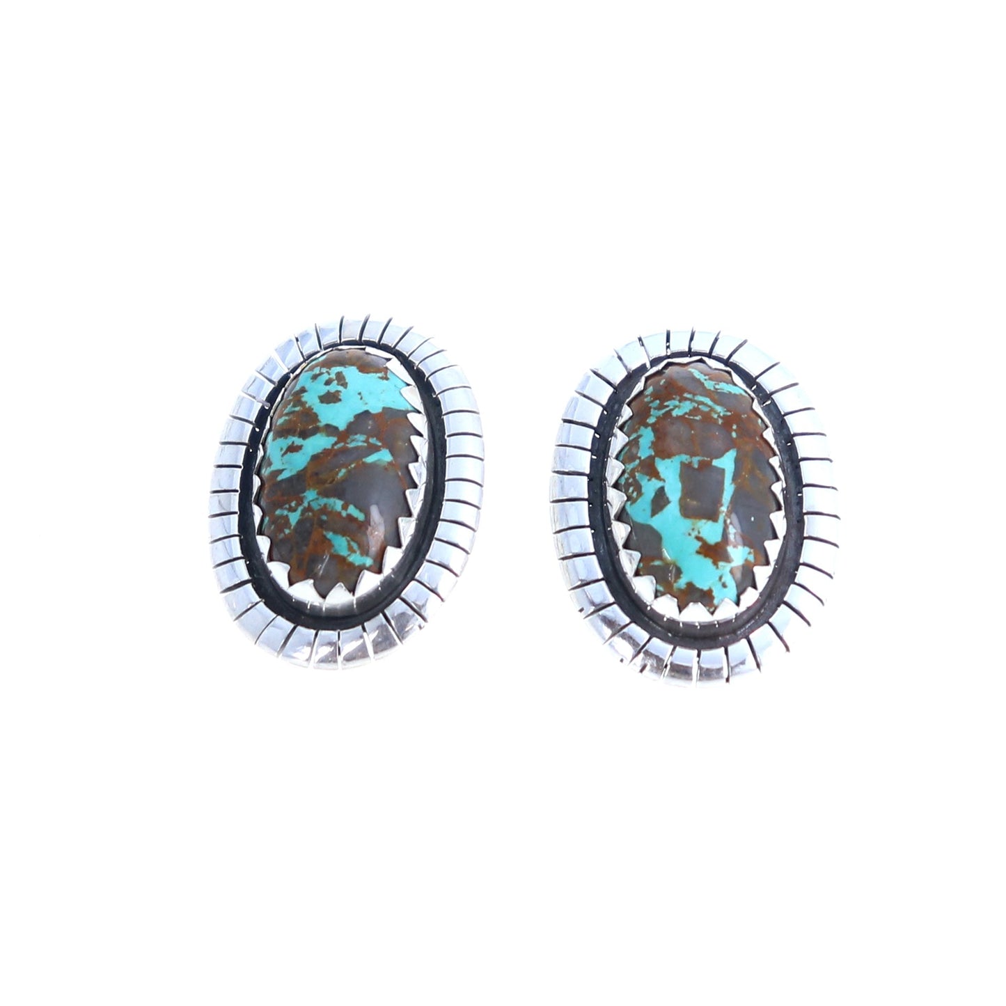 Carico Lake Turquoise Earrings Large Oval Post Style -NewWorldGems