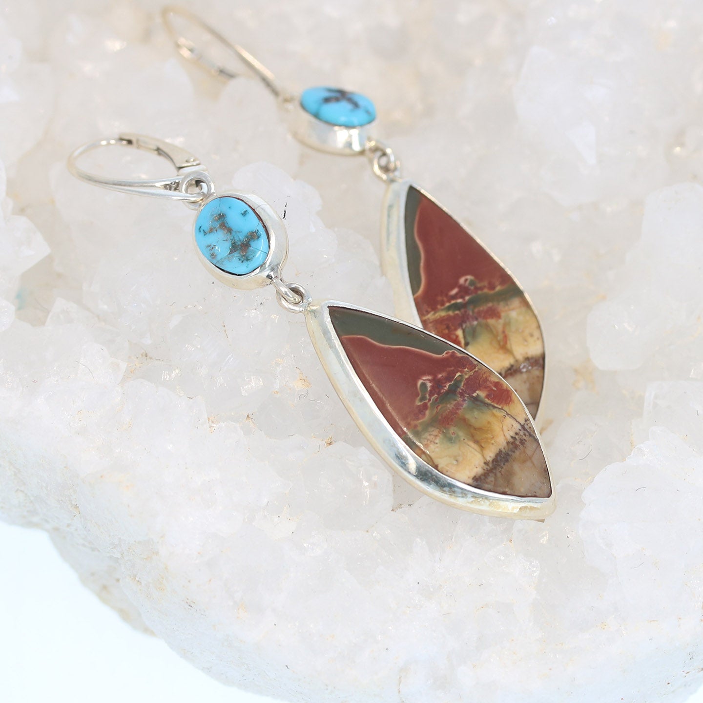 KINGMAN TURQUOISE and Sonora Sunrise Jasper Earrings -NewWorldGems