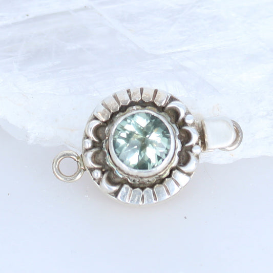 Faceted Green Amethyst Clasp Moon Lotus Sterling Silver 10mm -NewWorldGems
