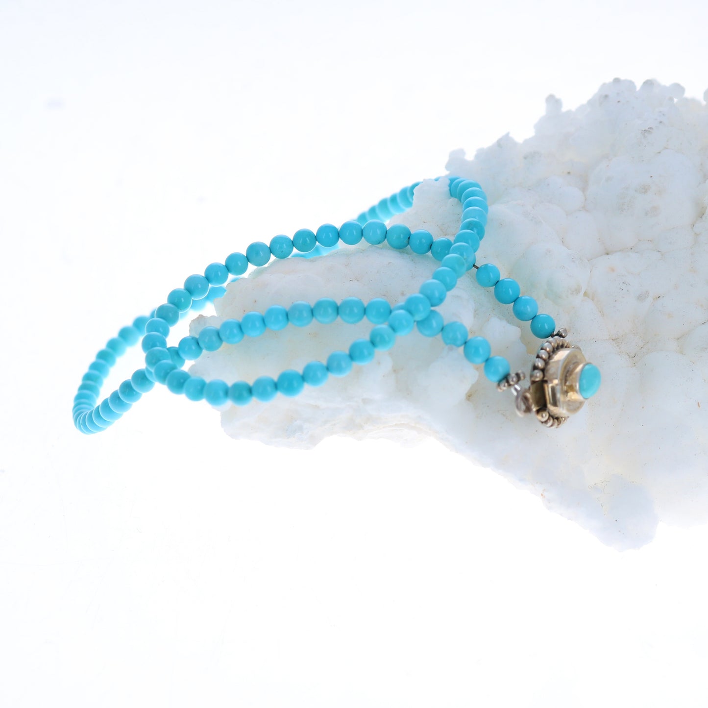 SLEEPING BEAUTY Turquoise Necklace 4mm Round Beads Sterling 17" -NewWorldGems