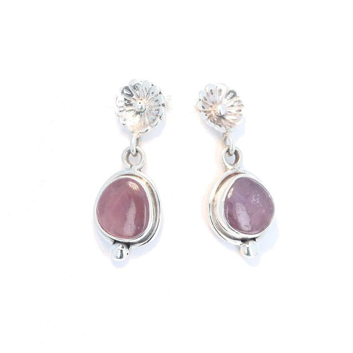 Pink Sapphire Sterling Silver Earrings Flower Post Style -NewWorldGems