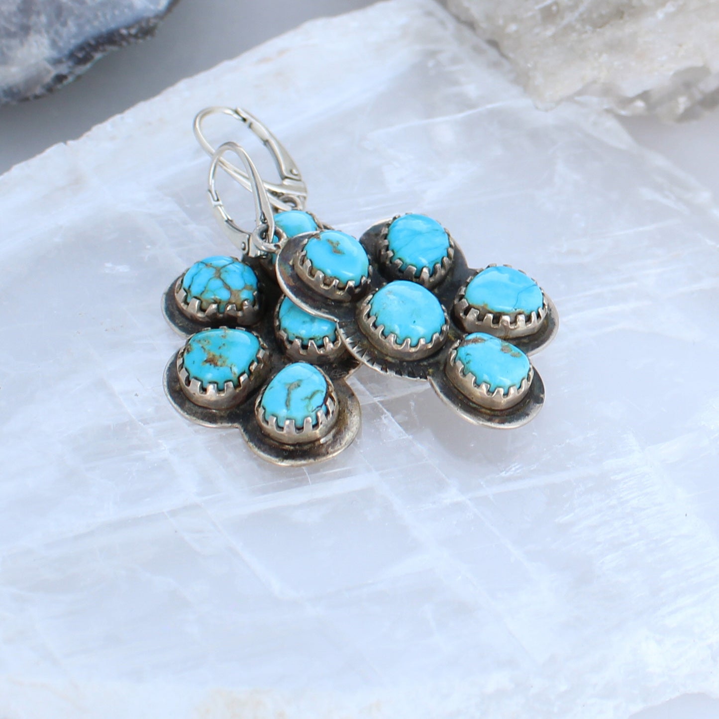 Sierra Bella Turquoise Earrings Sterling 6-Stone Wonders Leverback -NewWorldGems