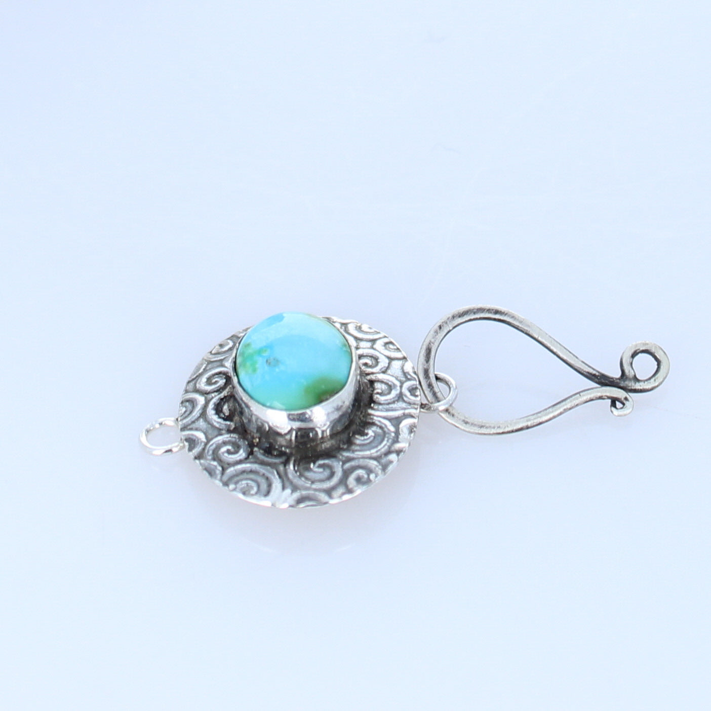 Blue Green Sonoran Turquoise Sterling Clasp Patterned J Hook -NewWorldGems