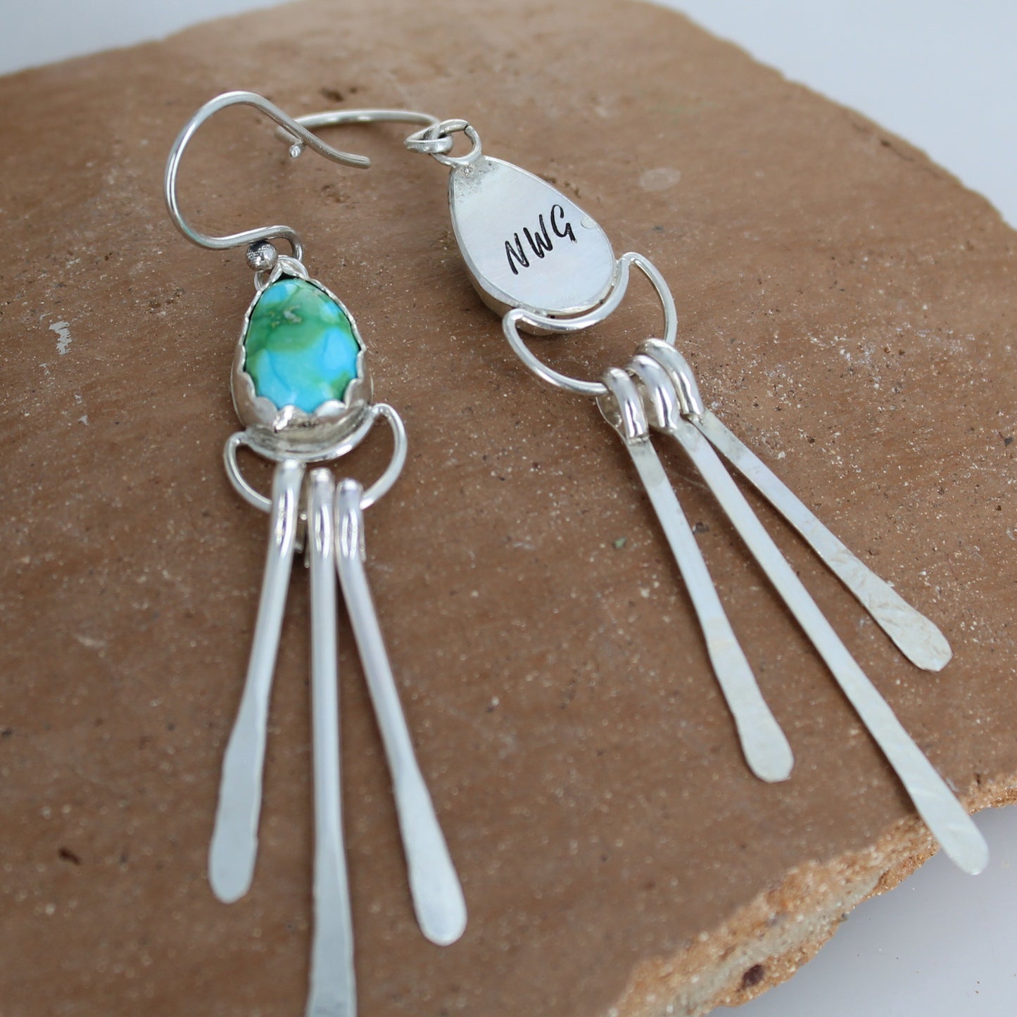 AAA Sonoran Mountain Turquoise Moon Earrings Dangles Southwest -NewWorldGems