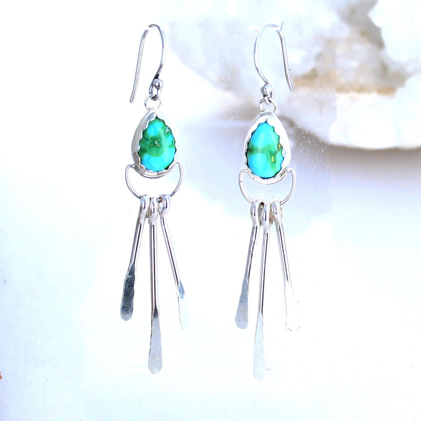 AAA Sonoran Mountain Turquoise Moon Earrings Dangles Southwest -NewWorldGems