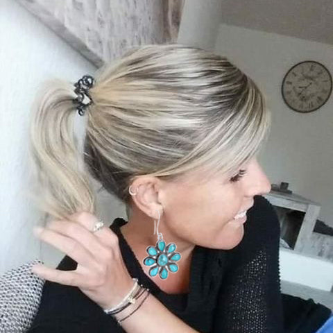 White Water Turquoise Flower Earrings Sterling Southwest 9 Stones -NewWorldGems