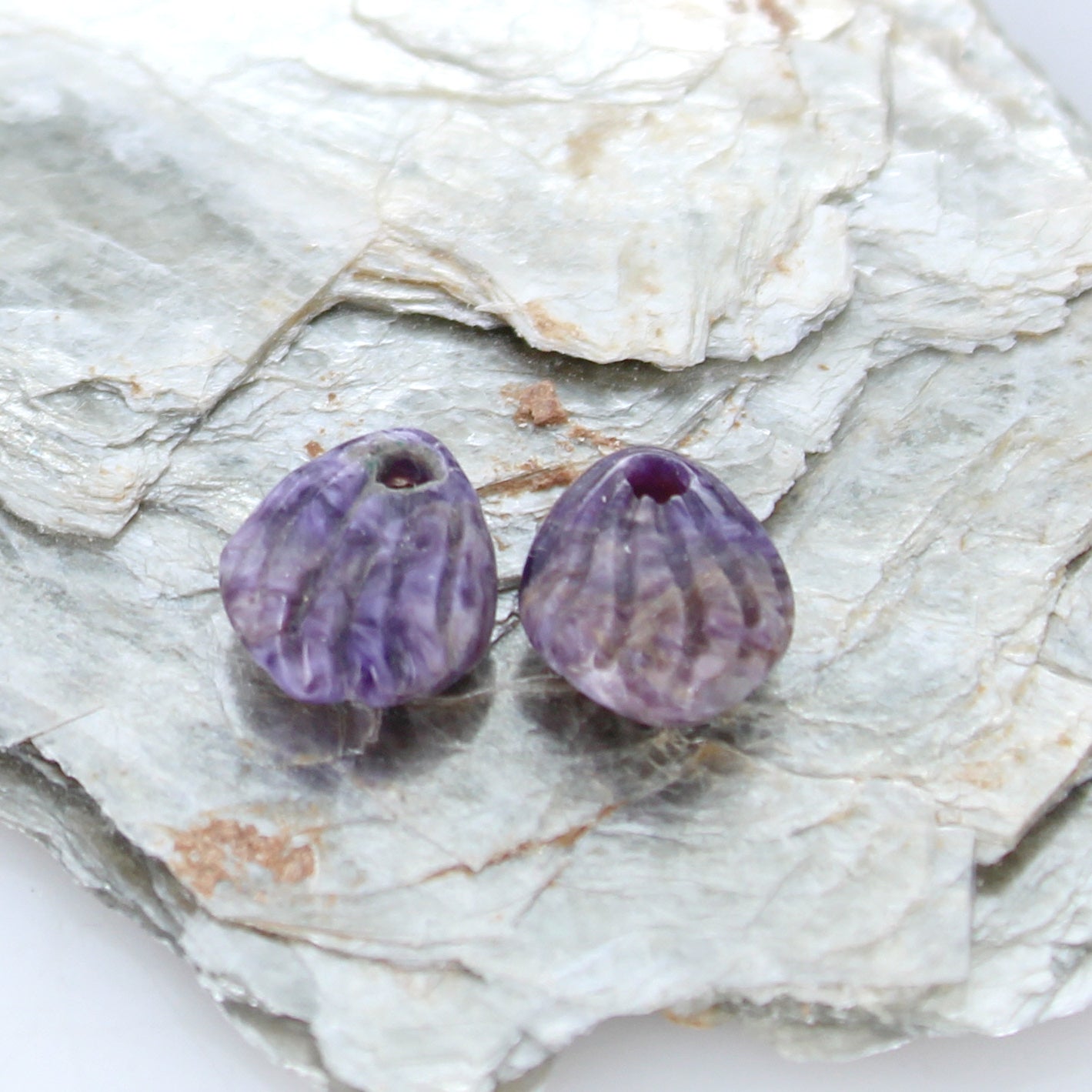Charoite SHELL BEADS Pair Components 12x10mm -NewWorldGems