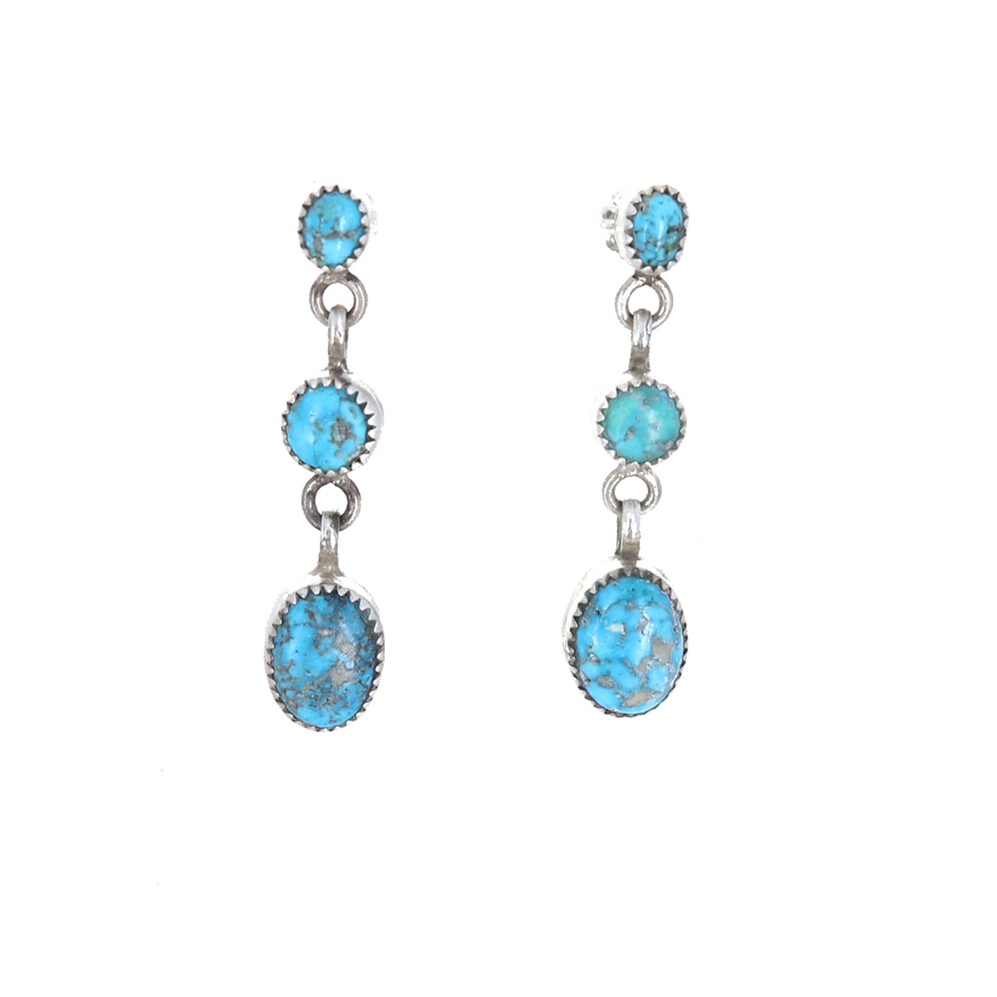 SONORAN BLUE Jay Turquoise Earrings Sterling 3 Stone Dangles -NewWorldGems