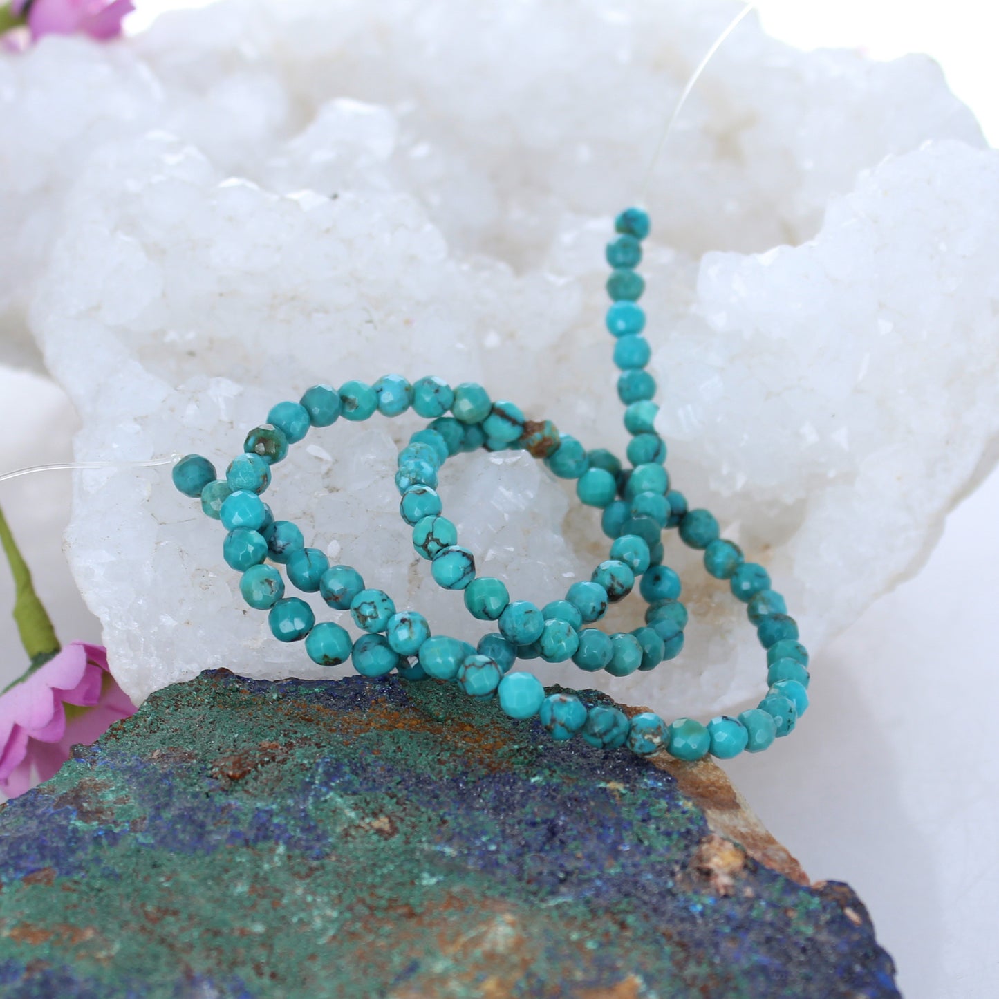 Faceted Chinese Turquoise Beads 4mm Round Teal Blue -NewWorldGems