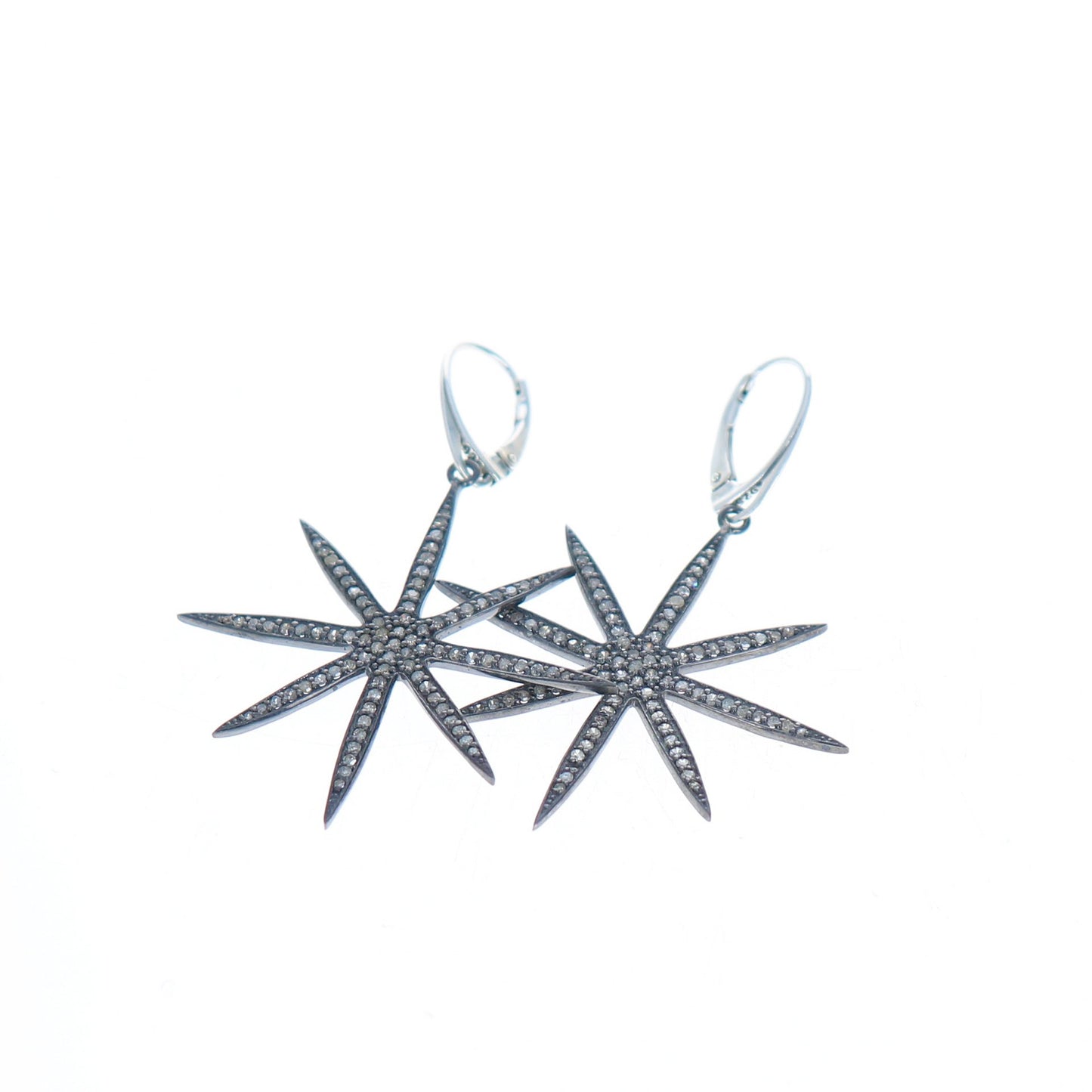 Pave Diamond Earrings Sterling Silver Celestial Star 2.25" -NewWorldGems