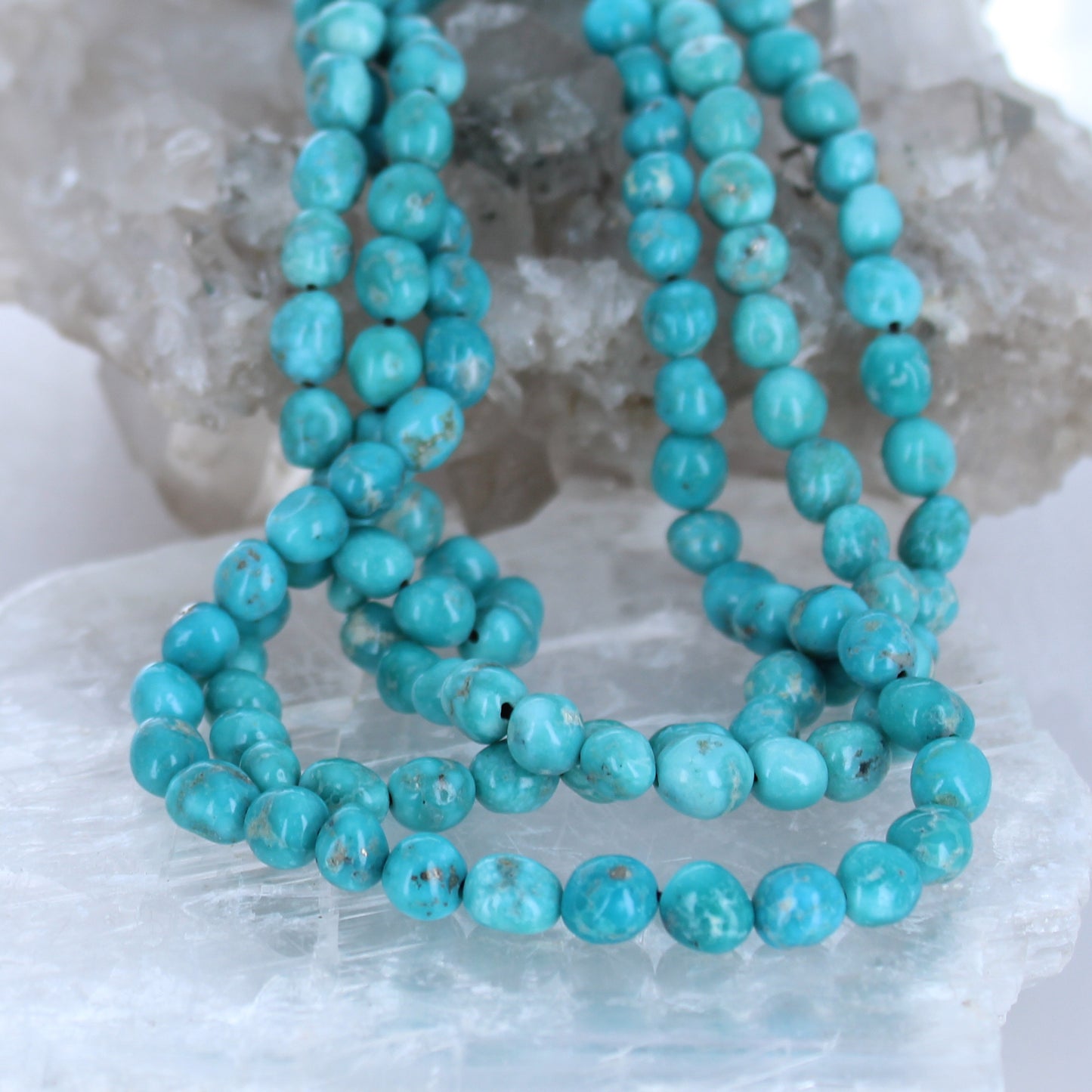 White Water Turquoise Beads 7-7.8mm Teal Semi Round Blue 16" -NewWorldGems
