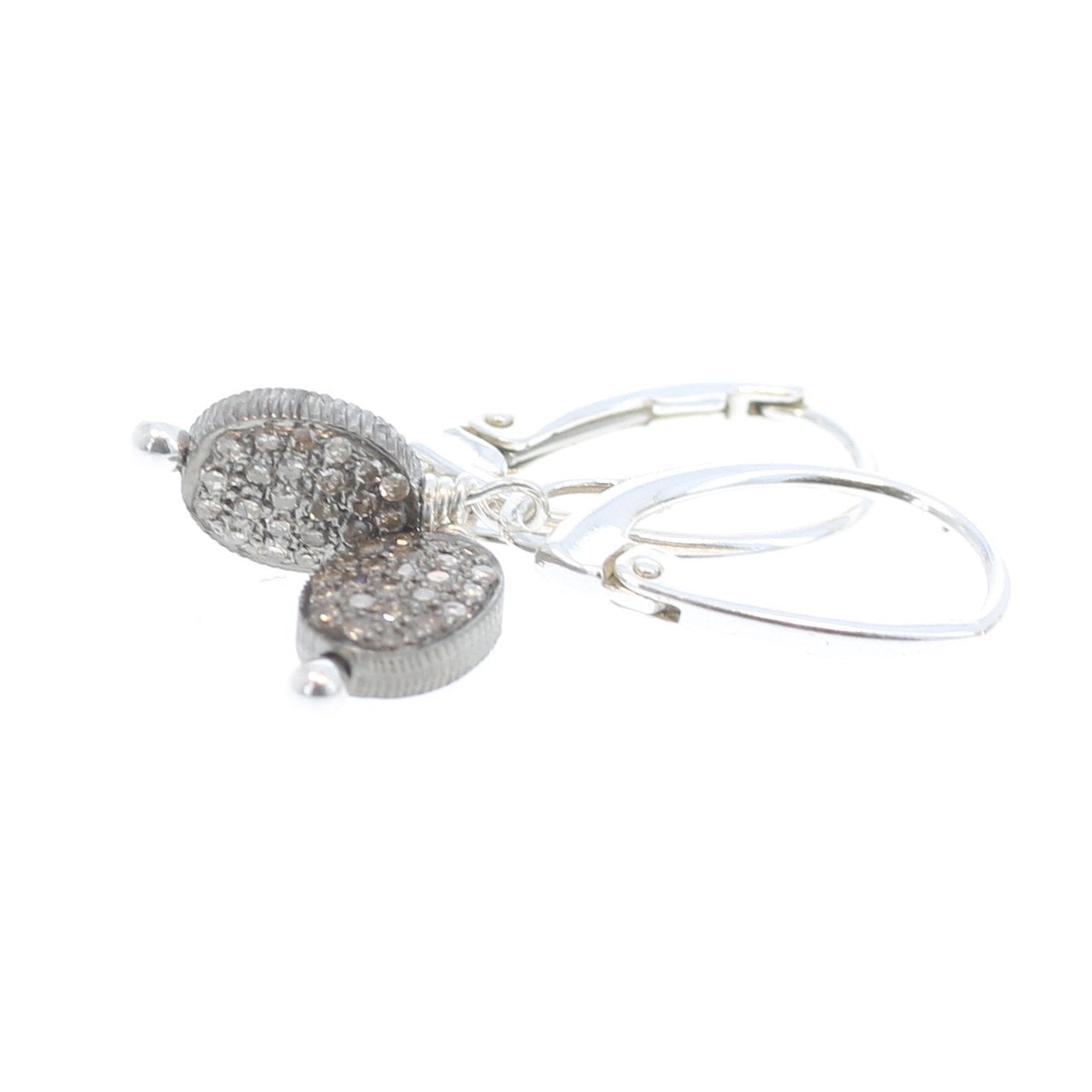 Pave Diamond Earrings Sterling Silver 6X8Mm 1.25" -NewWorldGems