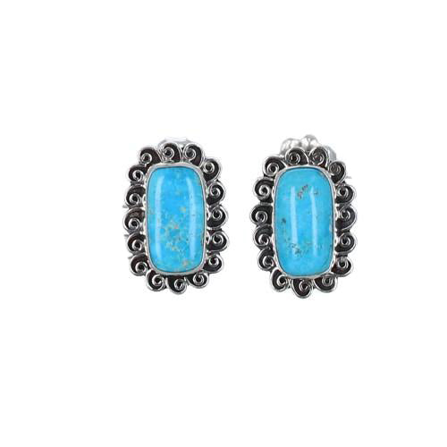 Armenian Turquoise Portrait Earrings Post Spiral Cushions -NewWorldGems