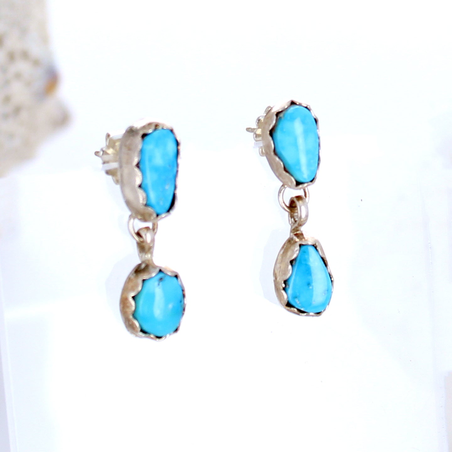 MORENCI TURQUOISE Earrings 2 Stones Sterling Southwest #3 -NewWorldGems